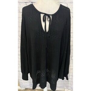 Torrid plus size black lace tight neck top blouse long sleeve size 5 5X